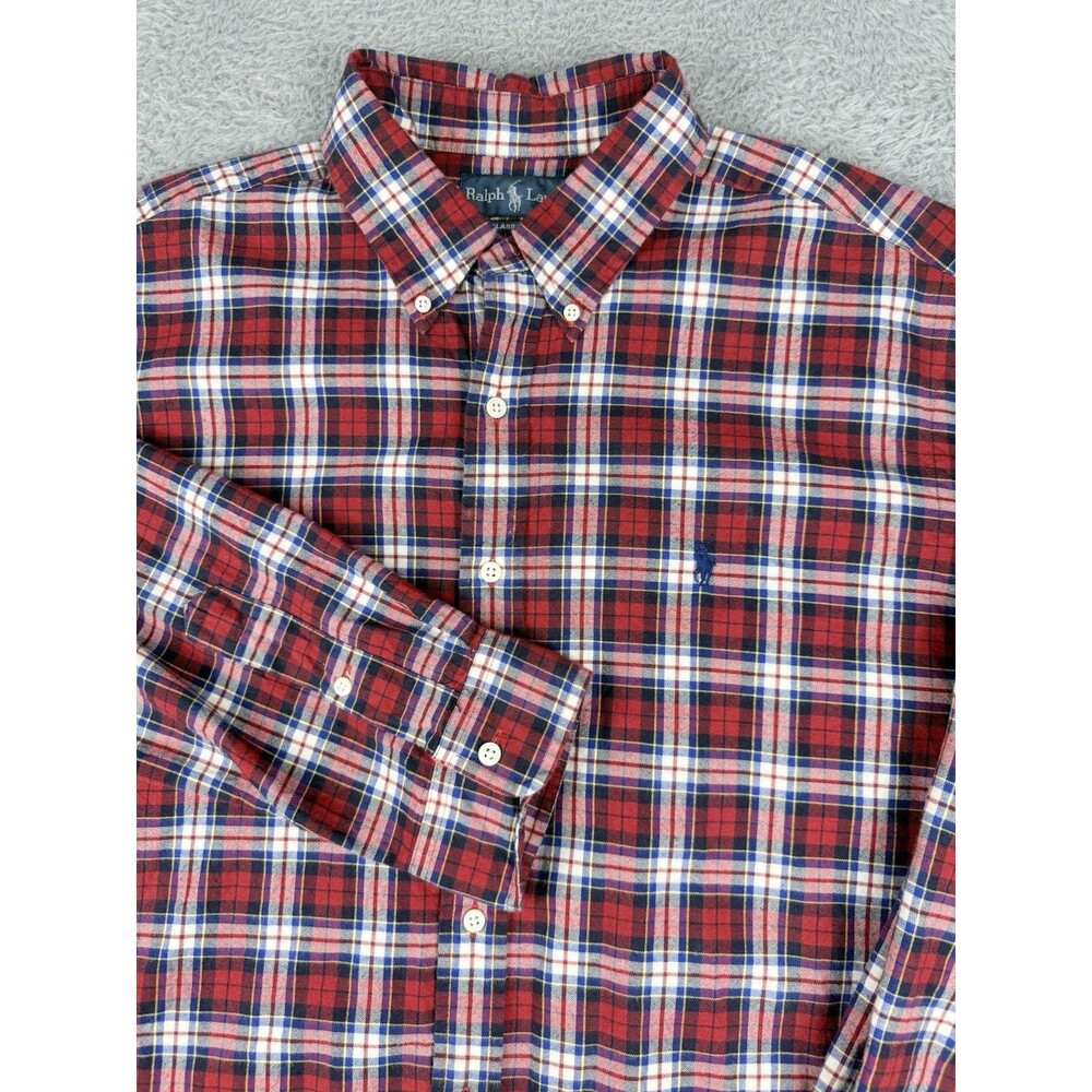 Polo Ralph Lauren Button Down Shirt Men’s XL Red Blue Plaid Long Sleeve Cotton